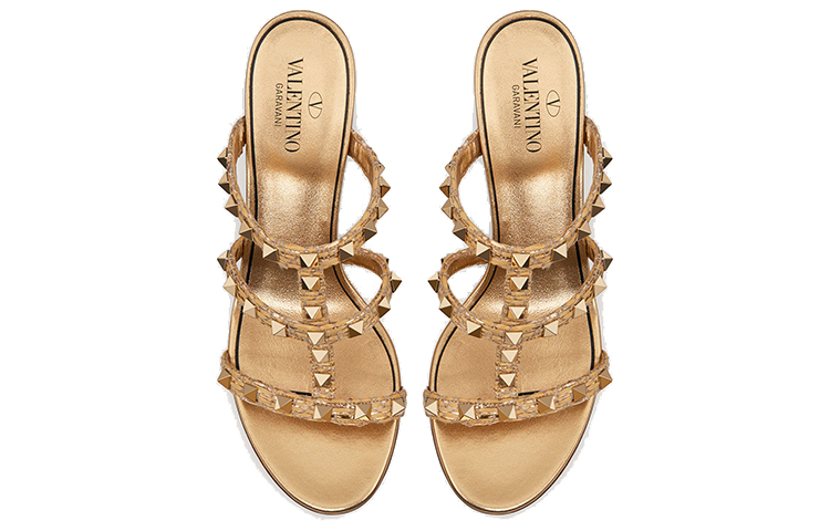 (W) Valentino Rockstud Block Heel Sandal 'Gold' 圖 4