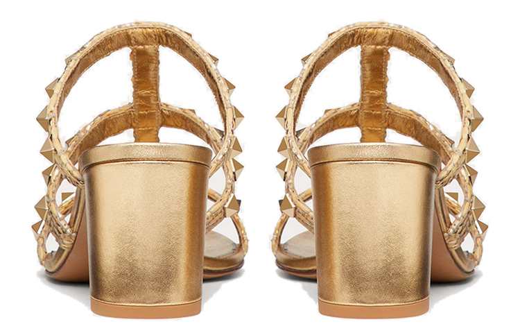 (W) Valentino Rockstud Block Heel Sandal 'Gold' 圖 5