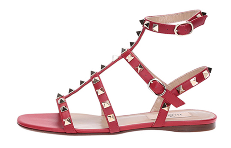 (W) Valentino Rockstud Caged Flat Sandal 'Red'
