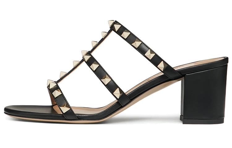 (Women) Valentino Rockstud Calfskin 'Black Studded Open-Toe Sandal' ZW2S0C47VOD0NO