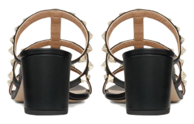 Purchase (W) Valentino Rockstud Sandal Kulit Hitam Terbuka dengan Studs ZW2S0C47VOD0NO