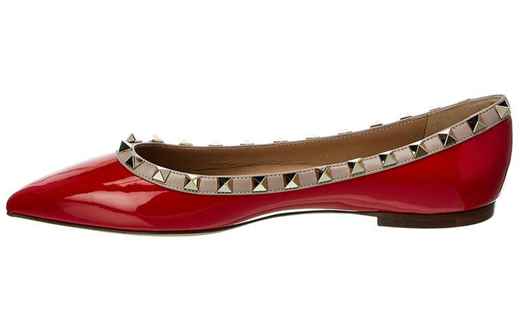(W) Valentino Rockstud Flat 'Red Patent Leather'