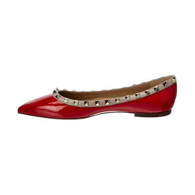 (W) Valentino Rockstud Flat 'Red Patent Leather'