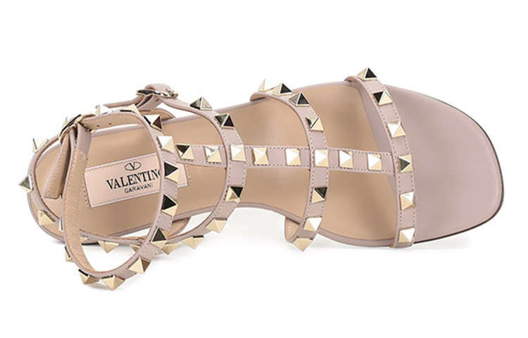 (W) Valentino Rockstud Flat Calfskin Sandal 'Grey Pink' 圖 5