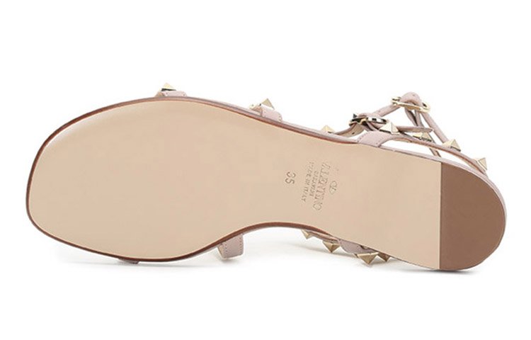 (W) Valentino Rockstud Flat Calfskin Sandal 'Grey Pink' 圖 6