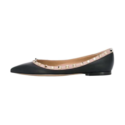 (W) Valentino Rockstud Flats 'Black'