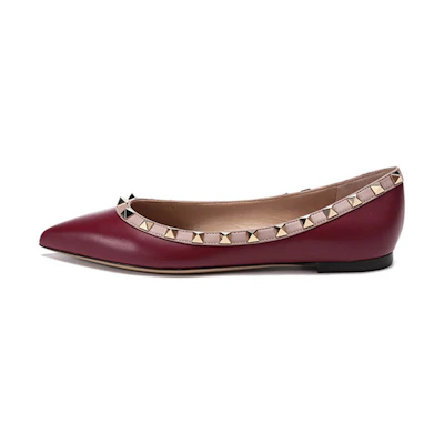 (W) Valentino Rockstud Flats 'Burgundy'