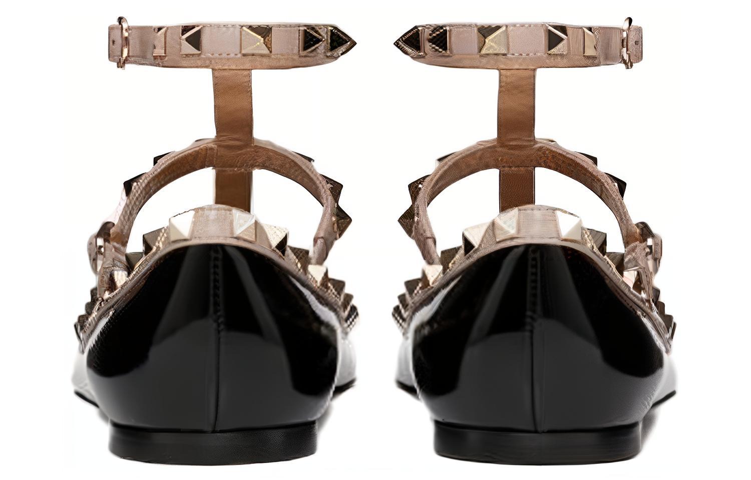 Purchase 華倫天奴 Rockstud 經典款 女式 綁帶 黑色 平底鞋