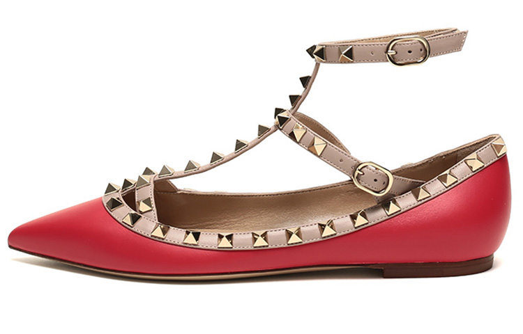 (W) Valentino Rockstud Flats 'Red'