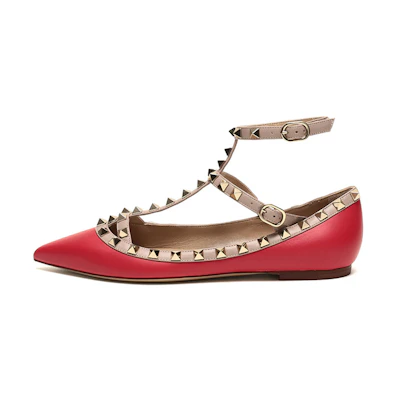 (W) Valentino Rockstud Flats 'Red'