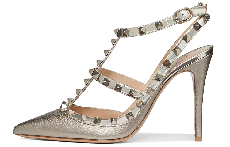 (W) Valentino Rockstud High Heel Sandal 'Silver Print'