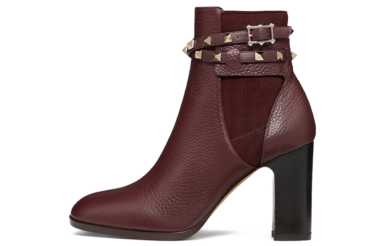 (W) Valentino Rockstud Leather Ankle Boot 'Dark Red'