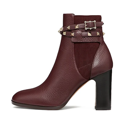 (W) Valentino Rockstud Leather Ankle Boot 'Dark Red'