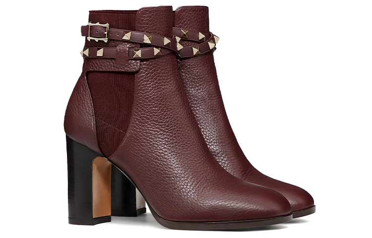 (W) Valentino Rockstud Leather Ankle Boot 'Dark Red' 圖 2