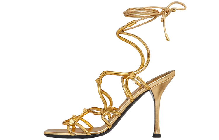 (Women) Valentino Rockstud Net Lace-Up Sandals 'Gold' 2W2S0GB6RNJKM5