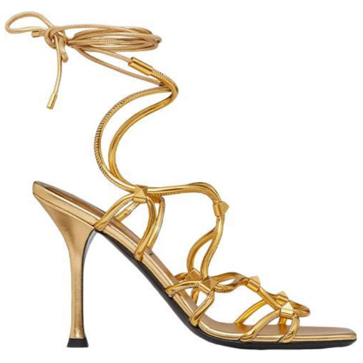 (W) Valentino Rockstud Net Lace-Up Sandals 'Gold' 圖 2