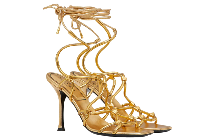 (W) Valentino Rockstud Net Lace-Up Sandals 'Gold' 圖 3