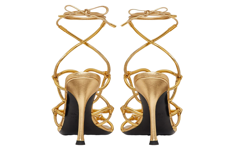 (W) Valentino Rockstud Net Lace-Up Sandals 'Gold' 圖 5