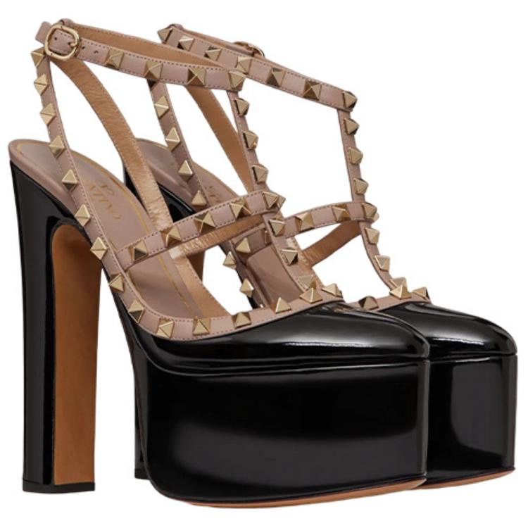 Lookbook (W) Valentino Rockstud Plataforma Charol Tacon Alto 'Negro' 1W2S0FI5VNWN91