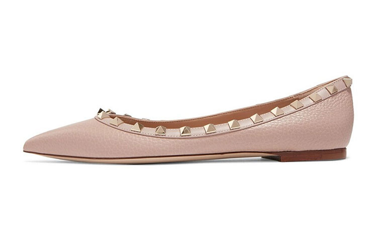 (W) Valentino Rockstud Pointed-Toe Flats 'Pink'