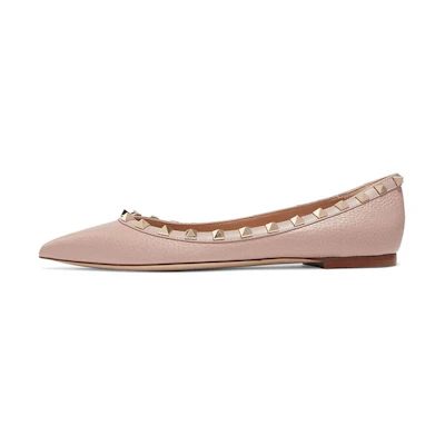 (W) Valentino Rockstud Pointed-Toe Flats 'Pink'