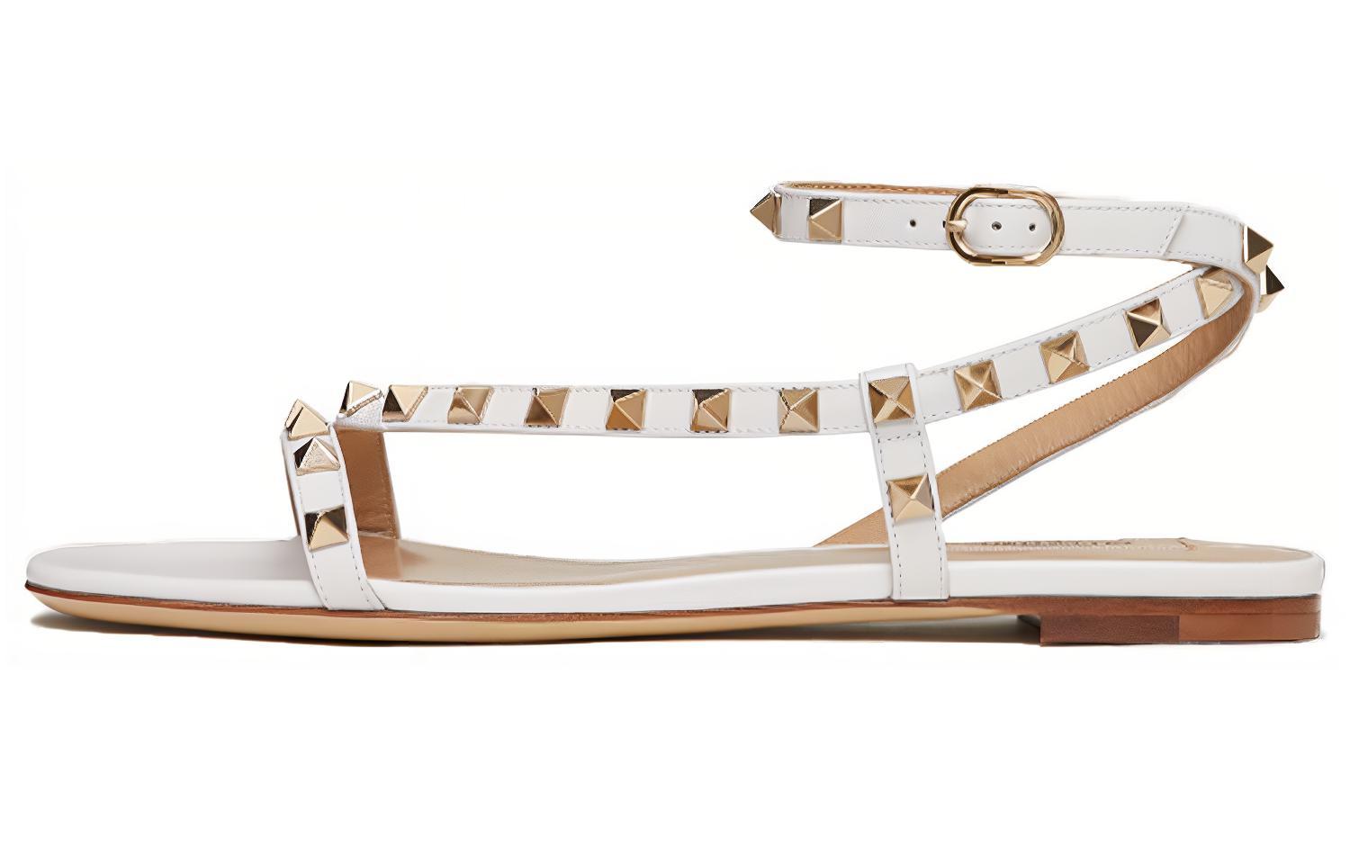 (W) Valentino Rockstud Sandals 'Flat Calfskin White'