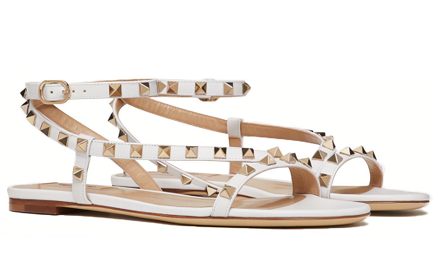 (W) Valentino Rockstud Sandals 'Flat Calfskin White' 圖 2