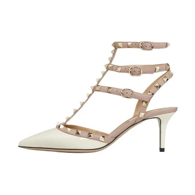 (W) Valentino Rockstud T-Strap Pumps 'Ivory White'