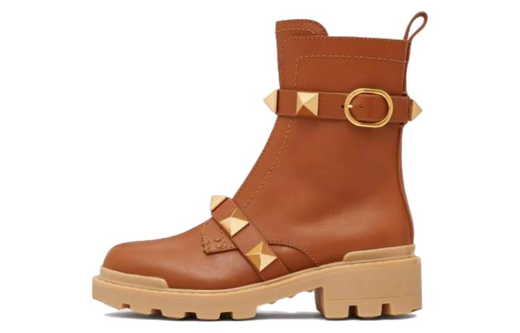 (W) Valentino Roman Stud 40mm Combat Boot 'Brown'