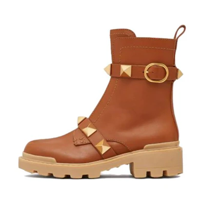 (W) Valentino Roman Stud 40mm Combat Boot 'Brown'