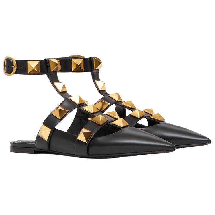 (W) Valentino Garavani Roman Stud Calfskin Low Ballet Flat 'Black' 圖 3