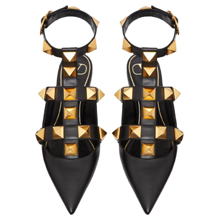 (W) Valentino Garavani Roman Stud Calfskin Low Ballet Flat 'Black' 圖 4