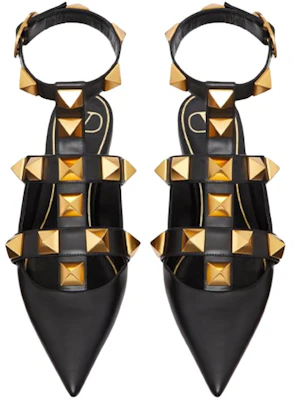 Valentino 華倫天奴 Roman Stud 簡潔休閒小牛皮芭蕾平底鞋 女款 黑色 Shop Valentino 華倫天奴 Roman Stud 簡潔休閒小牛皮芭蕾平底鞋 女款 黑色