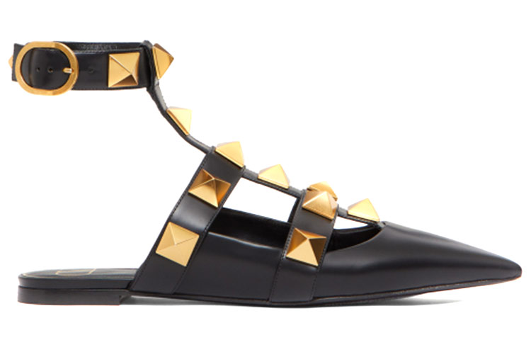 (W) Valentino Garavani Roman Stud Calfskin Low Ballet Flat Black 圖 2