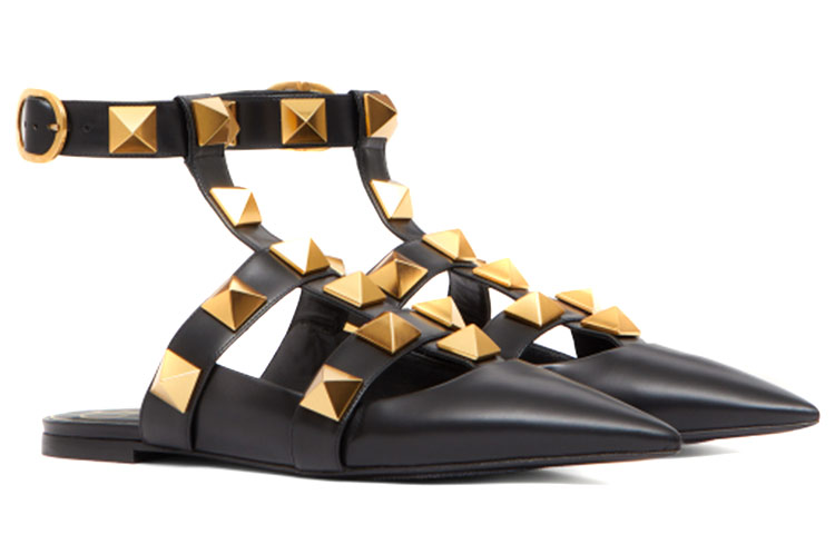 (W) Valentino Garavani Roman Stud Calfskin Low Ballet Flat Black 圖 3