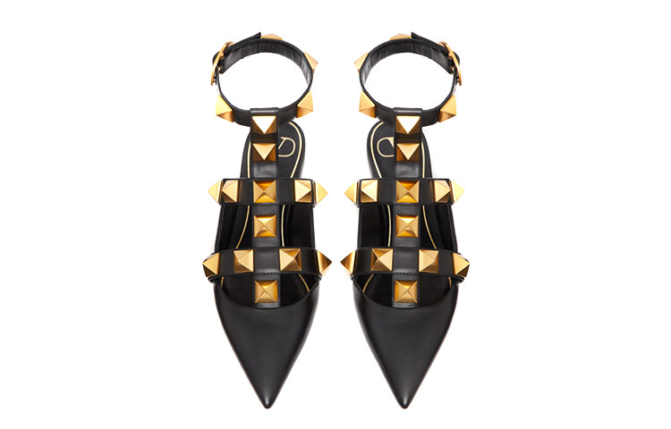 (W) Valentino Garavani Roman Stud Calfskin Low Ballet Flat Black 圖 4