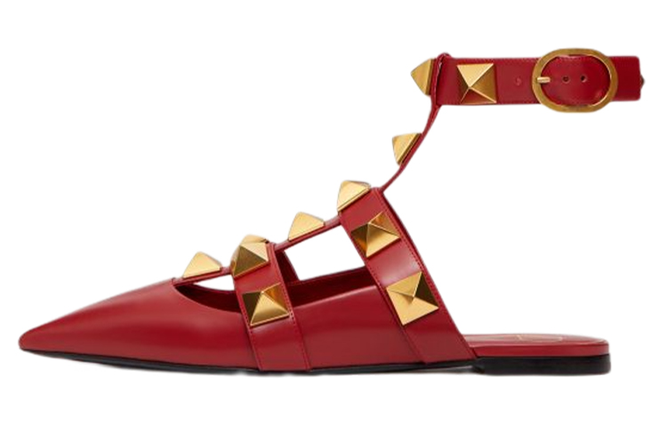 (Women) Valentino Garavani Roman Stud Calfskin Low Ballet Flat 'Red' WW2S0BY5ZWM0RO