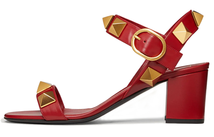 (W) Valentino Roman Stud 'Red Buckle Block Heel'
