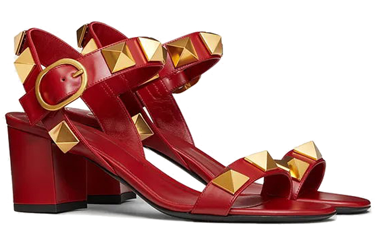 (W) Valentino Roman Stud 'Red Buckle Block Heel' 圖 2