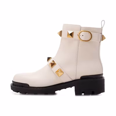 (W) Valentino Roman Stud Combat Boot 'Ivory'