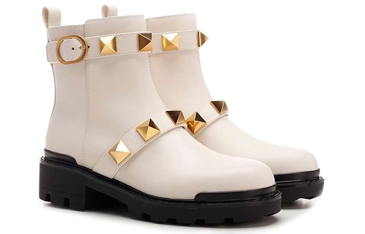 Shop (Women) Valentino Roman Stud Combat Boot 'Ivory' WW0S0DC9NKDI16
