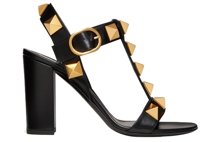 Order Valentino華倫天奴 Roman Stud 小牛皮飾品 釘珠裝飾高跟 時尚涼鞋 9cm 女款 黑色