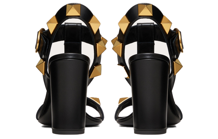 Purchase Valentino華倫天奴 Roman Stud 小牛皮飾品 釘珠裝飾高跟 時尚涼鞋 9cm 女款 黑色