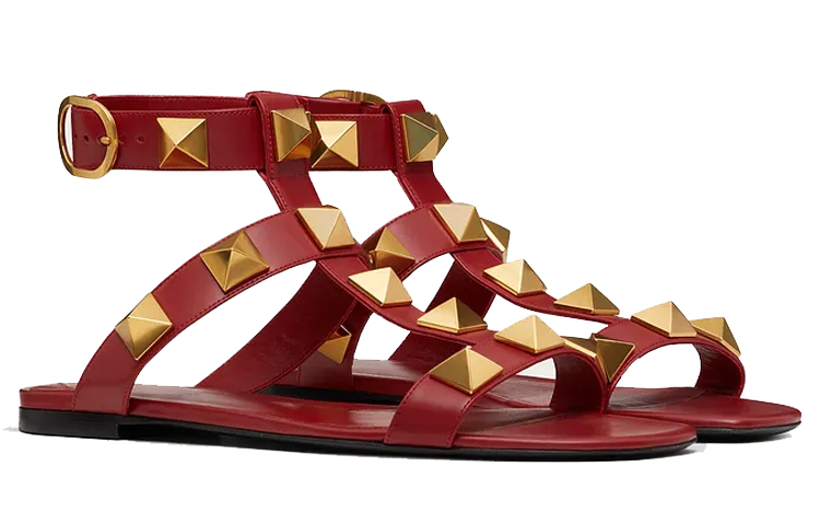 (W) Valentino Roman Stud Flat Calfskin Sandal 'Red' 圖 2