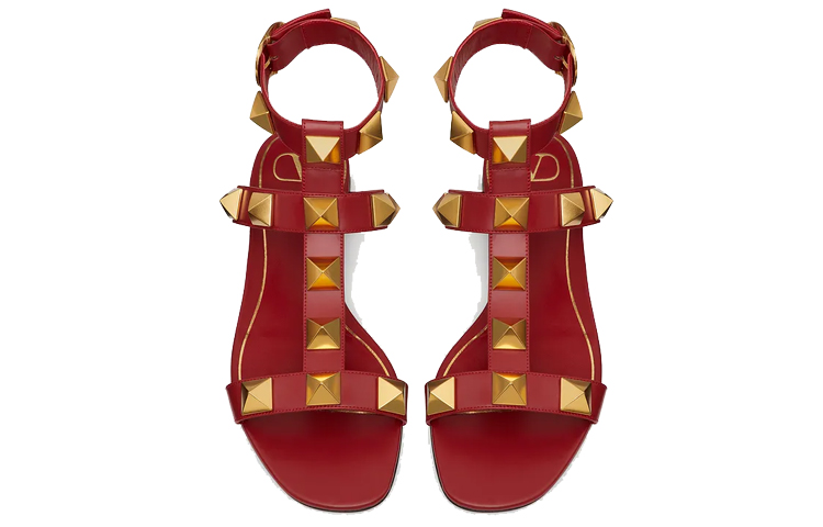(W) Valentino Roman Stud Flat Calfskin Sandal 'Red' 圖 3