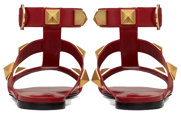 (W) Valentino Roman Stud Flat Calfskin Sandal 'Red' 圖 4