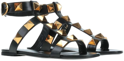 Lookbook (W) Sandal Valentino Roman Stud Flat Kulit Anak Sapi 'Hitam' WW2S0BU8ZWM0NO