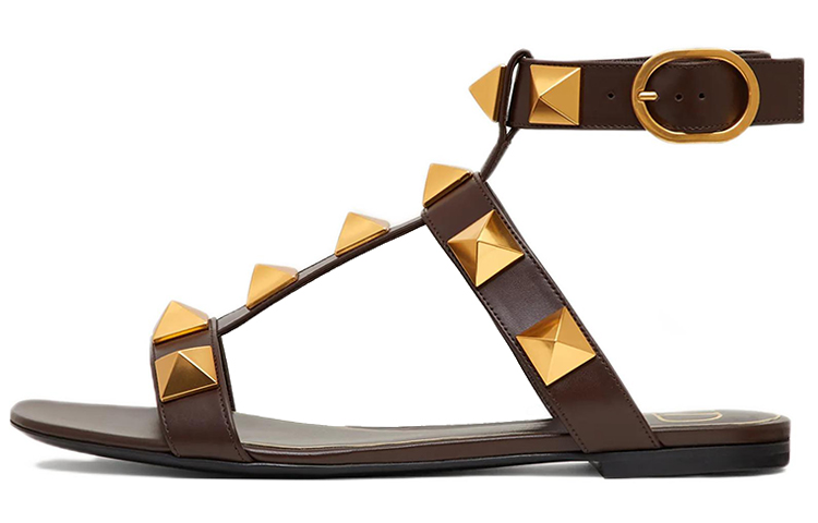 (Women) Valentino Roman Stud Flat Sandal 'Brown' XW2S0BU8ZWMKG8