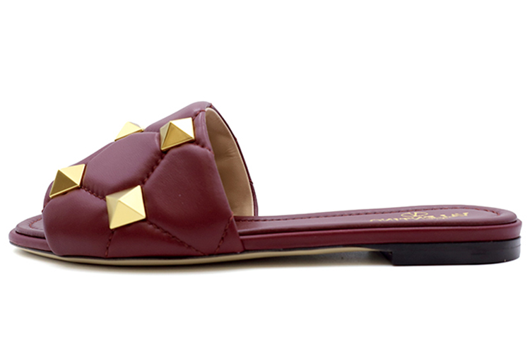 (Women) Valentino Roman Stud Flat Slides Red Fashion Sandals. VW2S0BK4ZCGC52