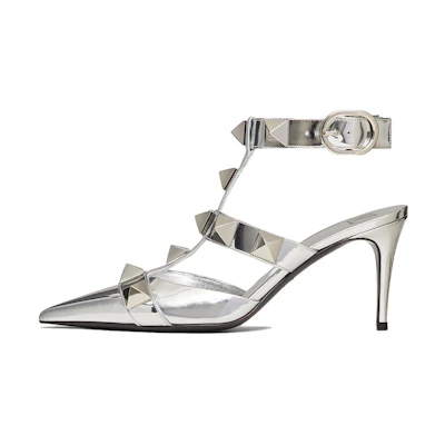 (W) Valentino Roman Stud High Heel 'Silver Buckle Studded'